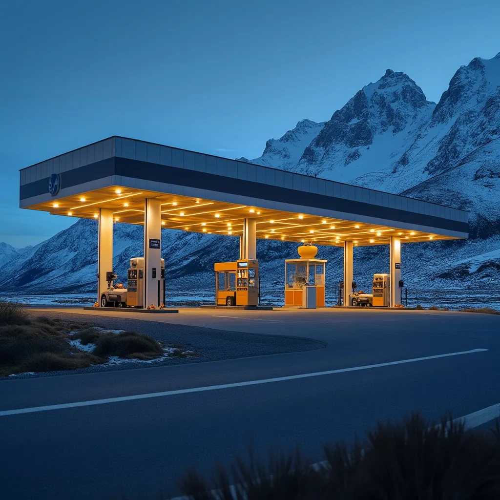 Estación de servicio moderna en la Patagonia